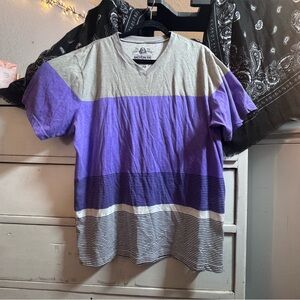 American Rag Purple and Gray Striped V-Neck Tee